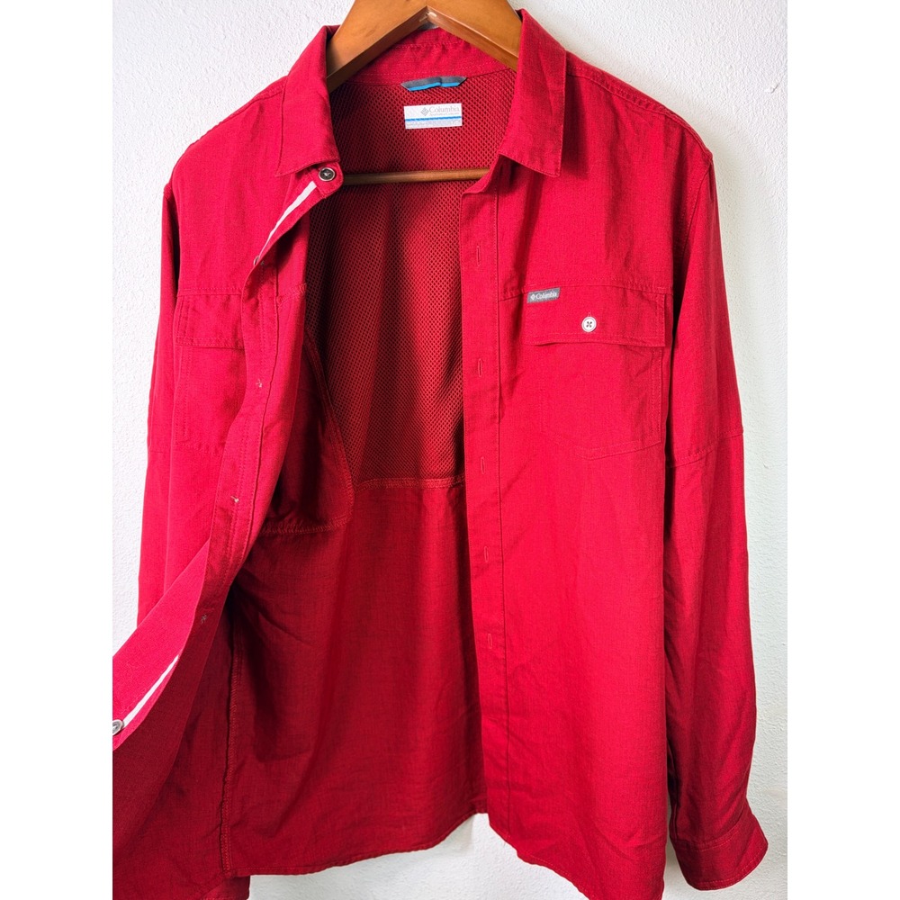 Columbia Mens Silver Ridge Long Sleeve Shirt Red Large Omni-Wick Hiking Outdoor